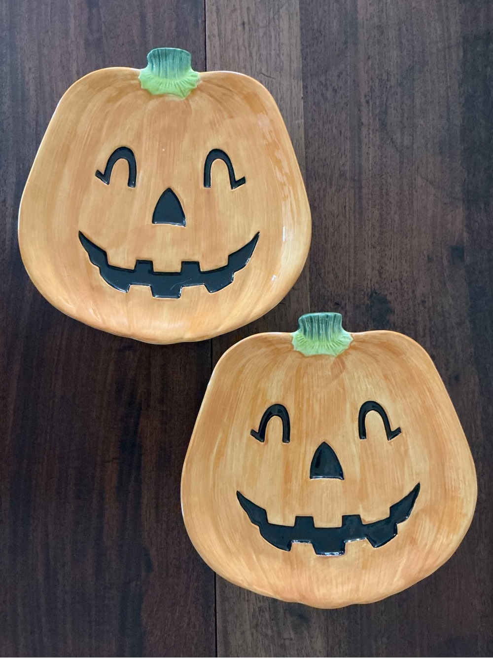 NWT Set of 2 Fitz & Floyd Halloween Hollow Pumpkin Jack O’Lantern Plates